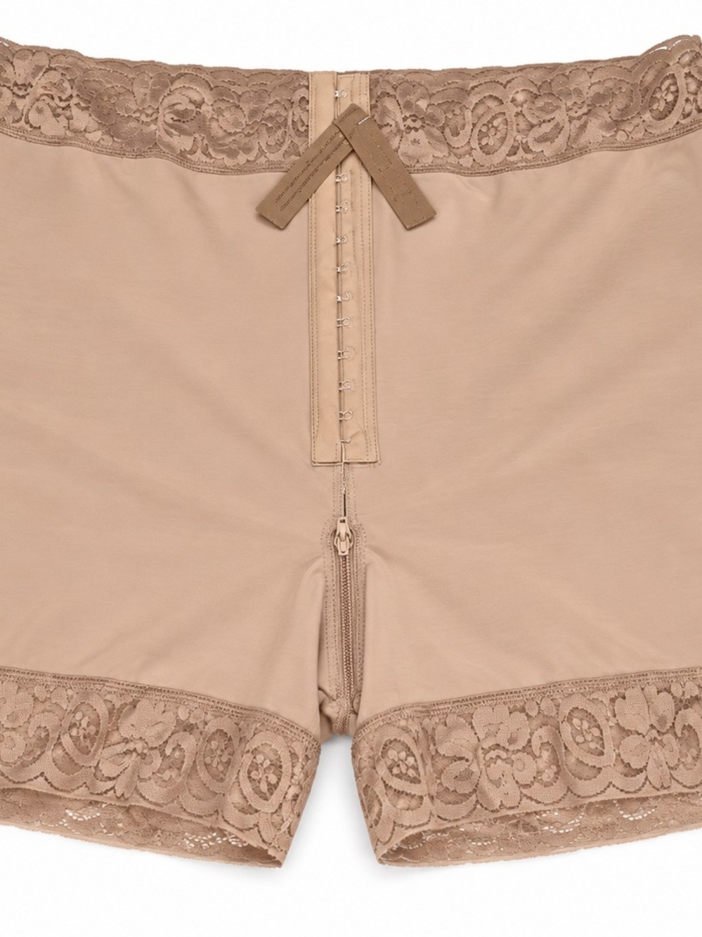 High-Waist Lace Trim Shapewear Shorts – Neutral Beige